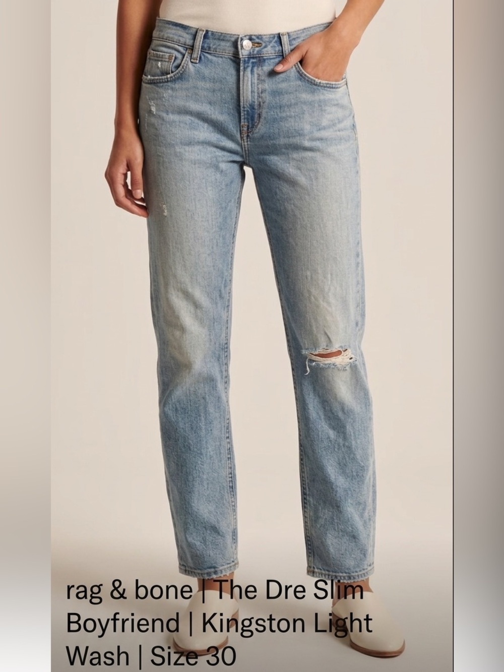 rag & bone The Dre Slim Boyfriend Jeans Size 30 Kingston Light‎ Wash Stretch
